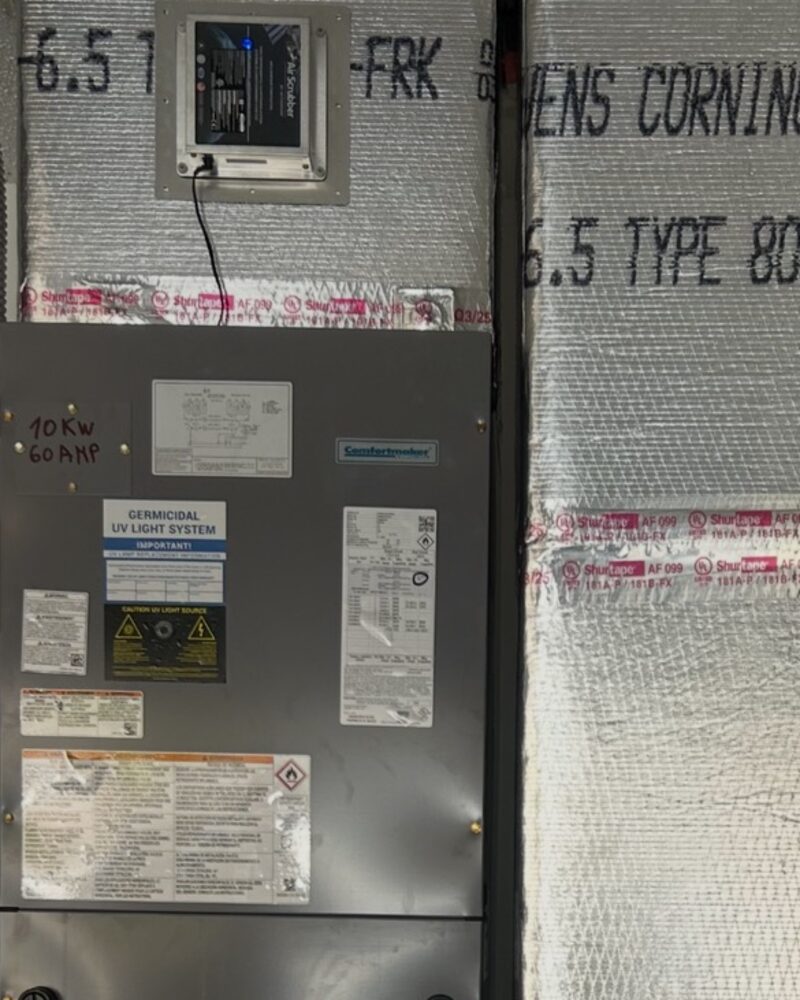 Germicidal UV light system installed inside a Jacksonville-area HVAC closet